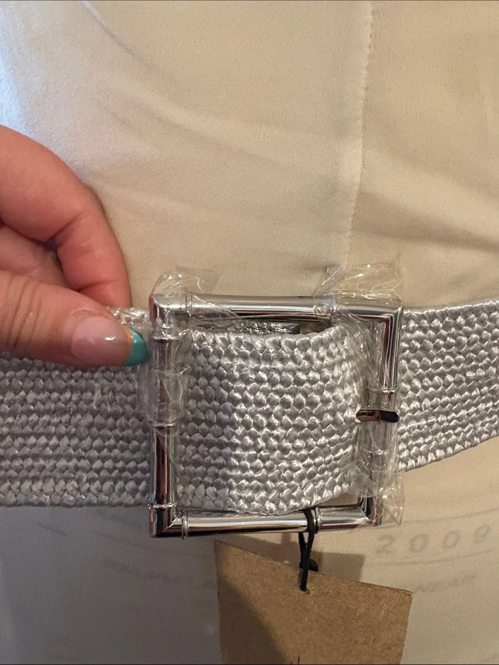Talbots Silver Woven Stretch Belt with Polished Buckle